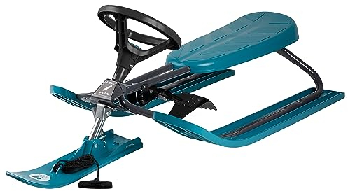 STIGA Snowracer Iconic - Robuster Lenkschlitten für Kinder ab 5 Jahren mit Stahlrahmen, Bremse und Zugseil, Max. Belastung 80 kg - Ideal für Winterspaß