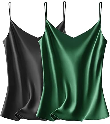VIDUSSA Canotte Sexy da Donna in Raso Confezione Canotte con Scollo a V Canottiera con Spalline Sottili Canotte Larghe Senza Maniche Camicette, XL