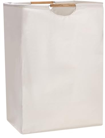 LEAZZLE Wäschekorb Faltbarer Geflochten Oxford-Gewebe Weiß 40×60×30 cm, Wäschesammler Faltbar mit Henkel Groß, Laundry Basket für Schlafzimmer, Bad, Schlafsaal, Reise