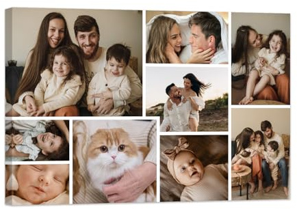 ZXHYWYM Collage 9 Foto Leinwanddrucke individuelles mehrfach personalisiertes Wandbild mit Ihren Fotos. Laden Sie ein individuelles Bild Collage Malerei mit Rahmen (B5 (40.00 x 60.00 cms))