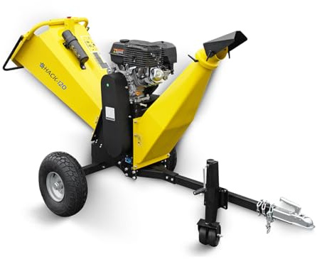 BAMATO Holzhäcksler HACK-120 | 9,0 kW Benzinmotor (420 ccm) | 150 mm Aststärke | E-Start & Reversierstarter | Inkl. Abdeckplane & Anhängerkupplung | Profi Messerhäcksler für Garten & Forst