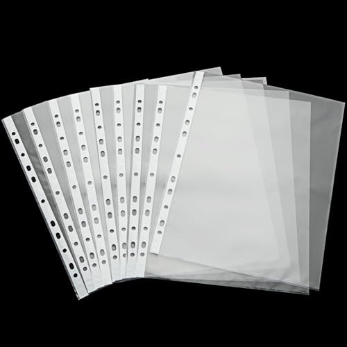 ZOFUN 100fundas para folletos A3, transparente fundas DIN A3, láminas y fundas perforadas de plástico para carpetas A4, documentos y papeles