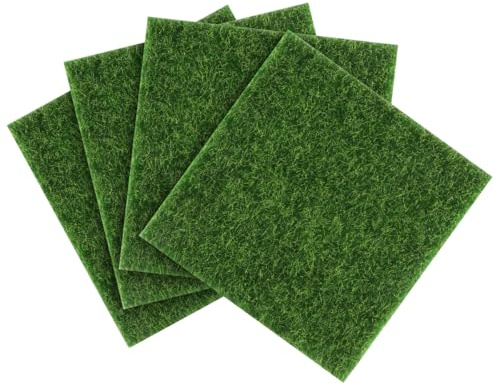 SEWACC 4 x Kunstgras für den Garten, Feengras, grün, simuliertes Gras, Matte für Bastelarbeiten, 15 x 15 cm