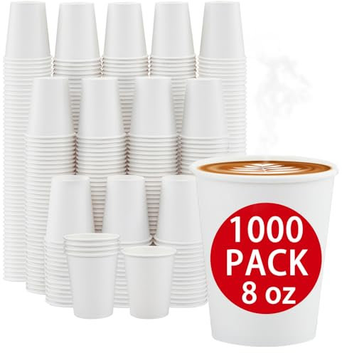 Clawsoff Paper Coffee Cups 8 oz 1000 Count, Disposable White Paper Cups, Hot Cups Unbleached for Home, Durable Thickened Hot Beverage Drinking Cup for Cafes