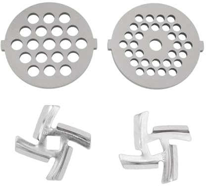 4pcs Stainless Steel Meat Grinder Blades, 2 Sharp Blades 2 Cutting Plates Metal Food Grinder Attachment, Meat Grinders Plate Discs Tool for Food Chopper Machinery Parts