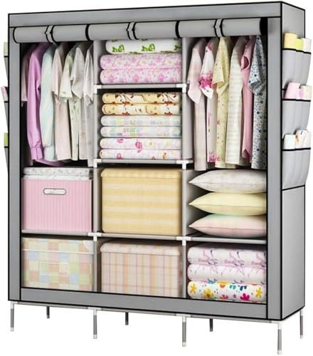 HanDpi Tragbarer Kleiderschrank, Stoffgarderobe, Kleiderschrank, tragbarer Kleiderschrank, Kleiderschrank, Aufbewahrungsschrank, Standschrank, Stoffschrank, tragbarer Kleiderschrank (grau)