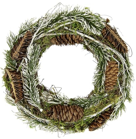 Natur Kranz mit Moos Tannenzweige Zapfen Reisig 25cm Weihnachtskranz Dekokranz Kranz Adventskranz Türkranz Weihnachtsdeko Weidenkranz Blumenkranz Rattankranz Kerzenkranz Kränze Rohling Tischdeko