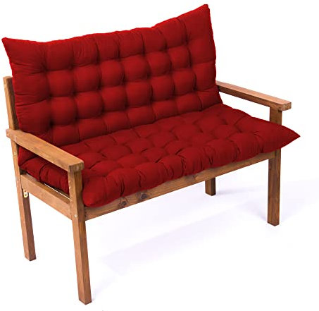 Verdickte Bankkissen mit Rückenlehne für Garten, Veranda, Terrassenmöbel, 3-Sitzer, Loveseat-Schaukel, Ersatzkissen, Outdoor-Bankauflagen, Rot, 120 x 100 x 8 cm