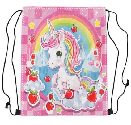 Rucksack Mit Kordelzug Einhorn Traumschloss Regenbogen Kirsche Erdbeere Personalisierter Turnbeutel Verstellbar Gymnastikbeutel Erwachsene Sportrucksack, Für Schule, Yoga, 36x42cm