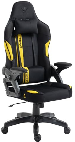 KRAKEN CHAIRS Silla Gaming Tela Terciopelo Ergonómica - Amarillo Sillón Gaming con Cojín Lumbar, Reposacabezas, Reposabrazos 2D, Función Balanceo Y Respaldo 120°, hasta 130 kg