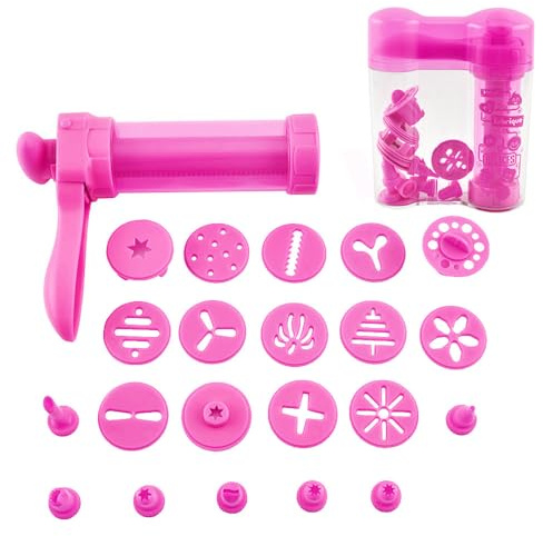 LOUYENOUS Simple Cookie Press Kit Cookie Biscuit Machine Safe Stainless Steel Material Kitchen Making Cake Decorating Tools-Pink/472(Pink)