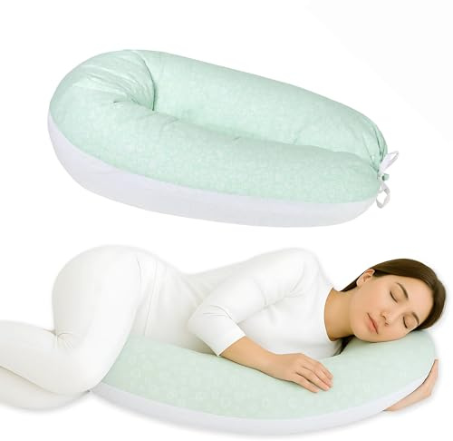 baby idea - Babysanity Cuscino Gravidanza per Dormire e Allattamento – Supporto per Neonato - Forma Ergonomica XXL - Federa Sfoderabile e Lavabile 100% Cotone – Made in Italy (Circus Verde)