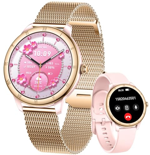 Montre Connectée Femme avec Appel Bluetooth 1,27 Smartwatch Femme Ronde avec IP68 Fonction Féminine Fréquence Cardiaque SpO2 Suivi du Sommeil 110+ Modes Sportif Podometre Calories pour Android iOS