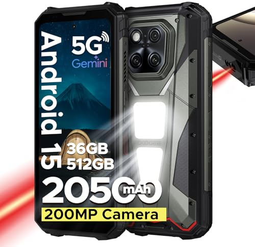 DOOGEE V MAX LR Rugged Smartphone, 40m Laser Rangefinder 5G Rugged Phone With Android 15, 1200LM Dual Lights, 20500mAh&45W Flash Charging, 36GB RAM+512GB ROM, 200MP+20MP Night Vision, 6.78,120Hz, NFC