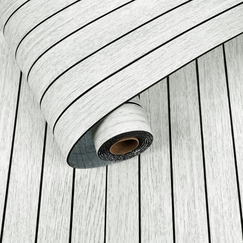 Yullpaper Grå-vit 3D-träpaneler för väggar, självhäftande trälamelltapet, skala och klistra fast, PVC-beklädnad, grå-vit väggpaneler för vardagsrum, kök, dekorationer för väggar, 30 x 300 cm