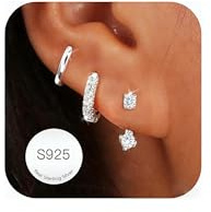 SMILYA 3 Pairs 925 Sterling Silver Stud Hoop Earrings for Women Set Hypoallergenic Silver Earrings Stacks Dainty Small Silver Stud Hoops Huggies Earring Gifts