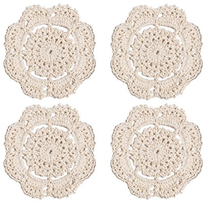 Phantomon merletto rotondo centrini a mano sottobicchieri all' uncinetto, 10,2 cm, confezione da 4