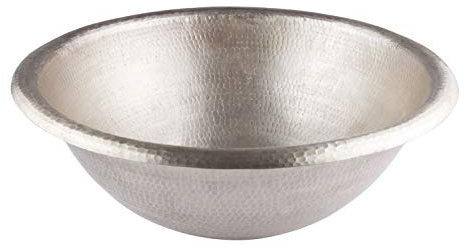 Cerames Maya – Rundes Waschbecken aus reinem Kupfer 41 cm (16), handgehämmert, Einbauwaschbecken, Handgeschmiedetes Silber Kupfer aus Mexiko