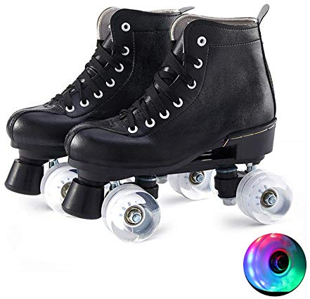 Klassische Rollschuhe für Damen Herren PU Leder Rollschuhe Doppelreihige Skates Derby Rollschuhe Glänzende Rollschuhe für Indoor Outdoor (42)