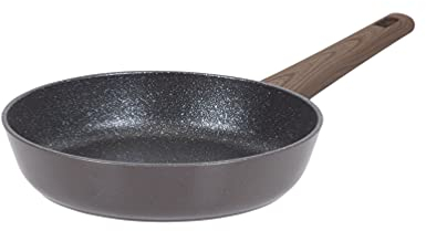 RESTO 93431 Bratpfanne 26cm, Pfanne aus geschmiedetem Aluminium mit vierschichtigen Marmor-Antihaftbeschichtung und Soft-Touch-Griff in Holzoptik, für alle Herdarten, auch Induktion (h= 5,5 cm)