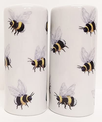 Bees Salt & Pepper Ceramic Bumble Bees Porcelain Round Salt & Pepper Cruet Set Hand Decorated in UK