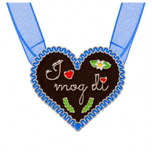 BF souvenirer, traditionell kedja för kvinnor i pepparkakshjärta design – halsband med hjärthänge | Dirndlkedja Oktoberfest traditionell traditionell fest Wiesn bröllop JGA karneval, One Size, Metall