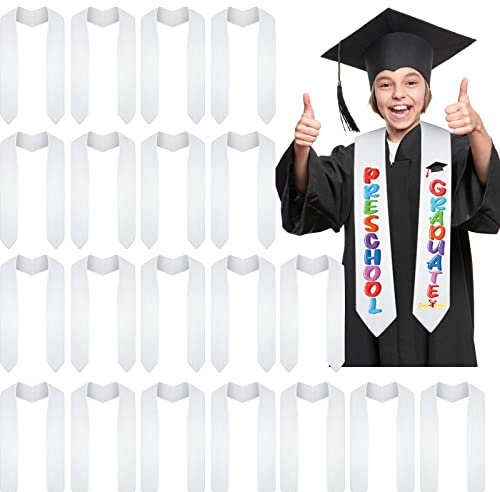 Bokon 20 Pcs Sublimation Blank Graduation Stole Sash Kids Plain Honor 2026 Class Graduation Sash DIY Heat Transfer White Stole for Unisex Kids Girls Boys Academic Commencements, 50 x 3.5 Inch