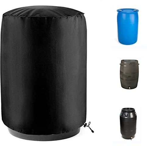 Water Storage Barrel Cover 55 Gallon Drum Cover UCARE Waterproof Outdoor 420D Oxford Cloth Universal Rain Snow Bucket Cover with Drawstring, All Weather Protection for Plastic Steel Water Barrel