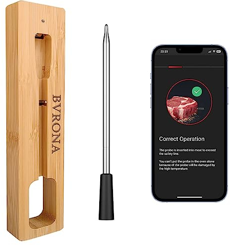 Termometro per Carne, Wireless Grillthermometer 100m Bluetooth Termometro da Cucina Per Forno, Grigliate, Barbecue, Monitoraggio Remoto di Termometro Intelligente