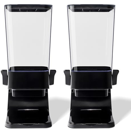 Cereal Dispenser Countertop, 5L Kitchen Organization Cereal Containers Storage, Desktop Candy Dispenser Plastic Cereal Dispenser, Snack Containers Can Hold Granola, Dry Food, nut, Grain (Black, 2Pc)