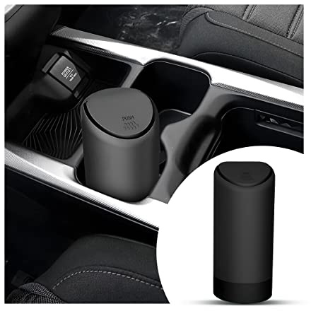 JNNJ Silikonbecher Autoabfalleimer, Mini Mülleimer Mit Deckel Auto Getränke Halter, Auto Getränkehalter Mülleimer, Geeignet Für Autos, Schlafzimmer, Bürosz(Schwarz)