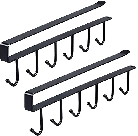 HUSOUE Schrankeinsatz Tassenhalter Haken Aufbewahrungshaken für Tassen 6 Tassenhaken unter Regal Aufhängen Kaffeetassenhalter von dem Schrank，Schwarz