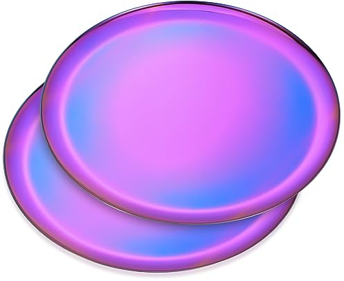 Round Stainless Steel Large Serving Tray, 11.02 Diameter, Rainbow Color, 2-Piece, Dishwasher Safe