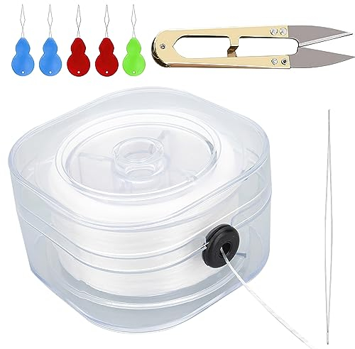 100Meter Gummiband für Armbänder Elastisch 0.7mm Klar Schmuckfaden Armband Gummiband Elastisch mit Perlennadel und Schere für Armbänder, Schmuckherstellung, Halskette, DIY Basteln