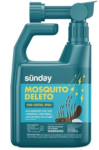Sunday Mosquito Deleto - Mosquito Repellent & Bug Control Spray - Concentrated Lemongrass & Cedar Oils - for Mosquitoes, Fleas, & Ticks - Lasts up to 4 Weeks - Hose-On Sprayer, 32 Fl Oz