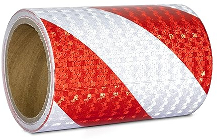 XFXIA Cinta Reflectante Adhesiva Roja Blanca 15CM*20M, Tira Reflectante Adhesiva Res Istente Al Aguapegatinas Reflectantes Cinta De Seguridad Autoadhesiva para Coche Camión Bicicleta Remolque Camper
