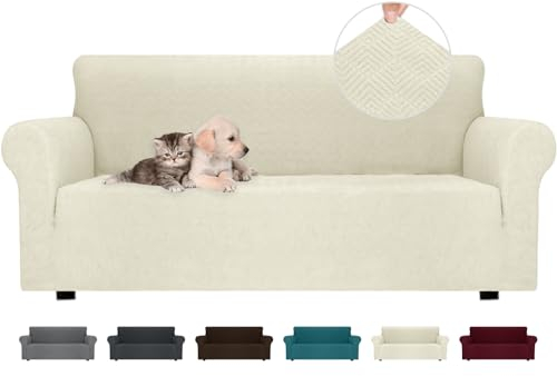 Ystyle Funda Sofa 3 Plazas Ajustable, Fundas para Sofa Elasticas, Funda De Sofa Anti Gatos Perros, Sofa Cover con Reposabrazos, Jacquard Fundas Cubre Sofa Ntideslizante Lavable, Beige
