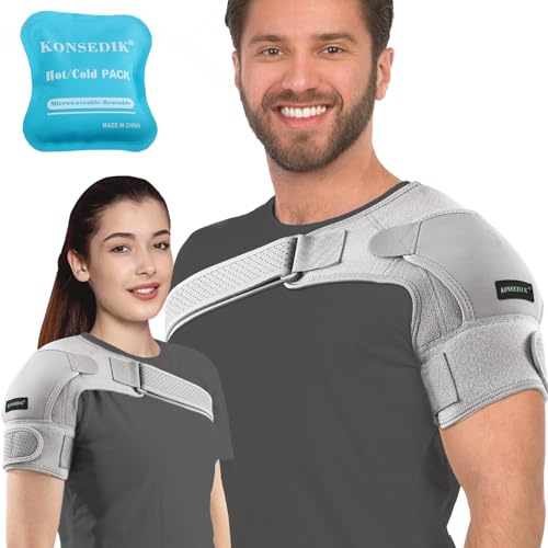 KONSEDIK Compression Recovery Shoulder Brace Immobilizer for Torn Rotator Cuff,AC Joint Pain Relief,Dislocation,Arm Stability,Injuries,Tears,Adjustable Fit Supports for Men&Women(Gray, Large)