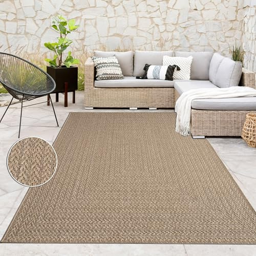 Paco Home Alfombra de Yute para Interior y Exterior - Natural y Negra, Resistente y Elegante, Ideal para Patio y Salón, tamaño:160x230 cm, Color:Beige 3
