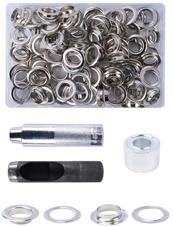 Luabue 100 Sets Occhiello Strumento Kit 20mm Occhielli Metallici con 3pcs Strumento Occhielli Grommet Rondelle per Tela Cerata Teloni Tende Lacci Scarpe Borse in Pelle (20mm)
