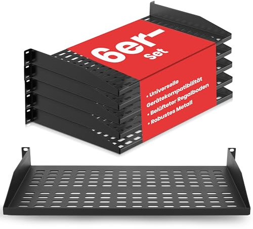 Pyle 19-tums 1U Server Rack Hylla - 6 Stycken Ventilerade Metallhyllor för Optimal Luftflöde, Vägg- eller Rackmonterbara, Stödjer upp till 110 lbs, 17 x 10’’ Hyllplan för Skåp, Datorer