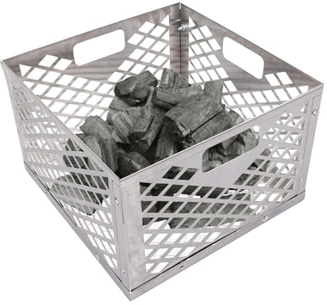 Cestino per carbonella in acciaio inossidabile - Supporto per levigatrice a fuoco quadrato, cestino per carbone per barbecue | Cesto carbone pesante non si rompe facilmente per fumare barbecue