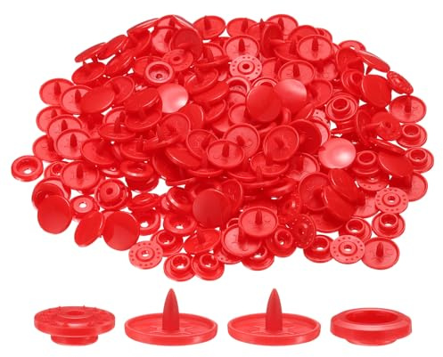 sourcing map 200 Set Plastic Snaps T5 Round Resin No-Sew Button Plastic Snap Fasteners Kit for Clothing Sewing Rain Coat Diapers Bibs Crafting, Red
