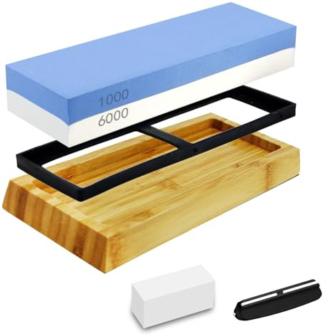 Sharpening Stone Whetstone Waterstone 2 Side Grit 1000/6000 Kitchen Knife Sharpener Fast Sharpening NonSlip Bamboo Base