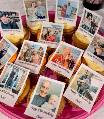 Personalised Edible Photo Cake Toppers – 12x Printed Photo Style – Wafer Card or Fondant Icing – Pre-Cut Custom Cake Decorations – Vegan Friendly – Birthday, Wedding, Party