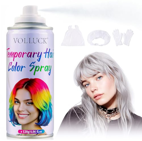 VOLLUCK Temporary Hair Colour Spray, Instant Washable Hair Dye for All Hair Types, Vibrant Color for Party, Halloween, Cosplay, and Daily Use 120 ML (Silver)