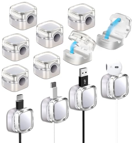 14 Stück Magnetische Kabelclips für Schreibtisch, Selbstklebende Kabelhalterung, Kabelorganisator, Kabelmanagement für Handy-USB-Ladegeräte an Wand, Tisch, Auto, Nachttisch, Computer und Küche (Weiß)
