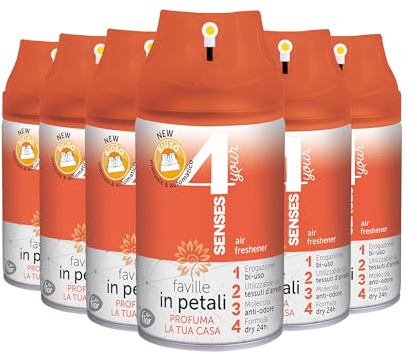 4 YOUR SENSES - Deodorante Spray Bi-uso, Faville in Petali, 6x250 ml | Formula Dry 24h con molecola anti-odore; utilizzabile sulle superfici di arredo