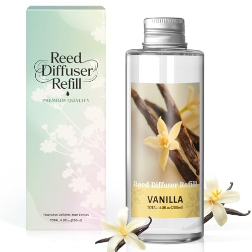 SCENTORINI Rumdoft påfyllning 200 ml, vanilj, doftolja påfyllningsflaska för diffuser – långvarig aromrefill för vardagsrum, sovrum, badrum