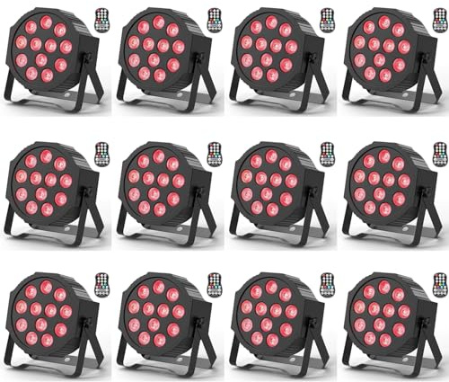 DELIBANG 12PCS RGBW LED Par Strahler Akku, 12 LED Bühnenlicht Wiederaufladbar mit Fernbedienung und Timing, Discolicht Partylicht Effektstrahler 8CH für Outdoor Beleuchtung Bühne Hochzeit Weihnachten